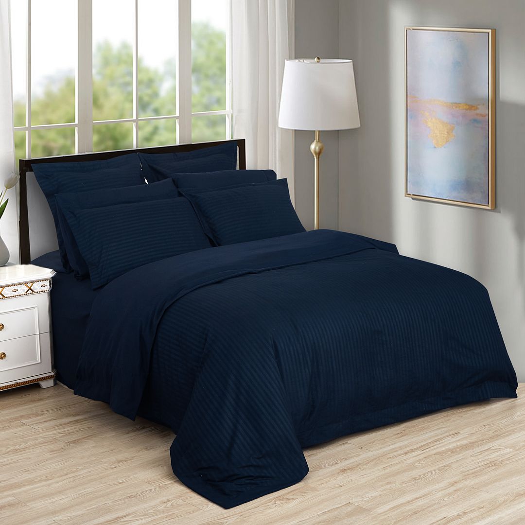 1000TC Ultra Soft Striped Super King Size Midnight Blue Duvet Doona Quilt Cover Set - Home & Garden > Bedding - Bedzy Australia