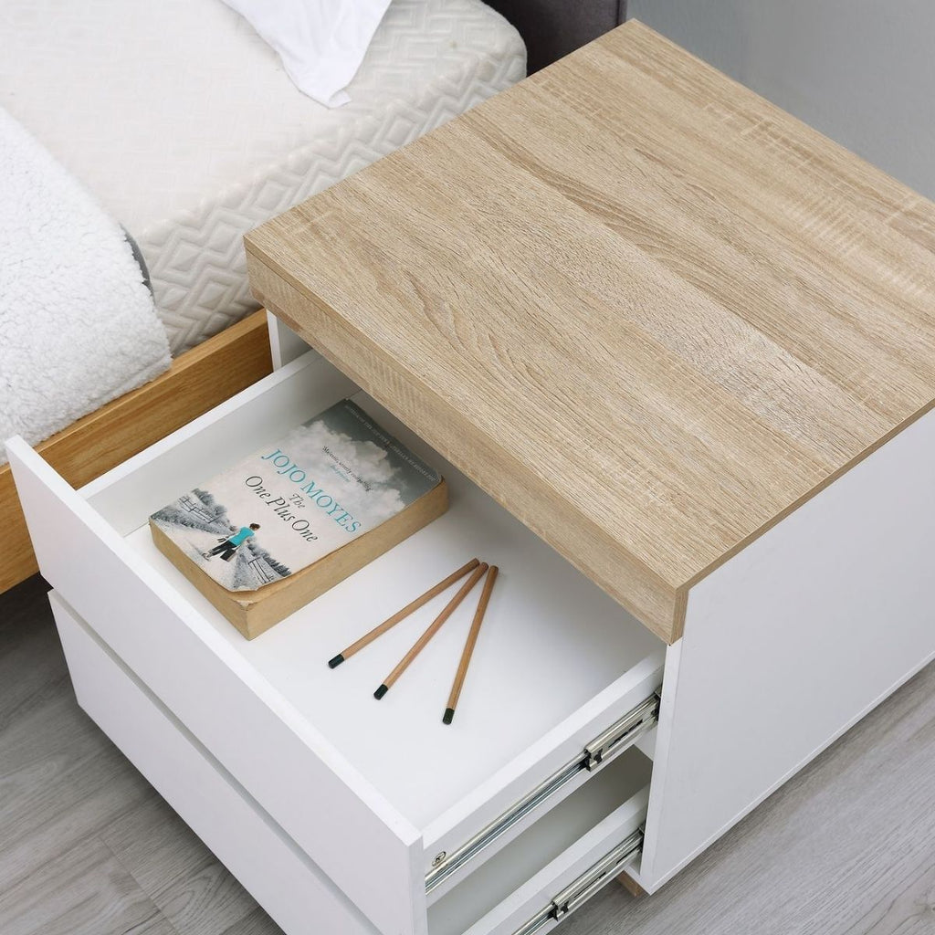 Coastal Wooden Bedside Table With White Drawers (Bondi) – Tommy Swiss