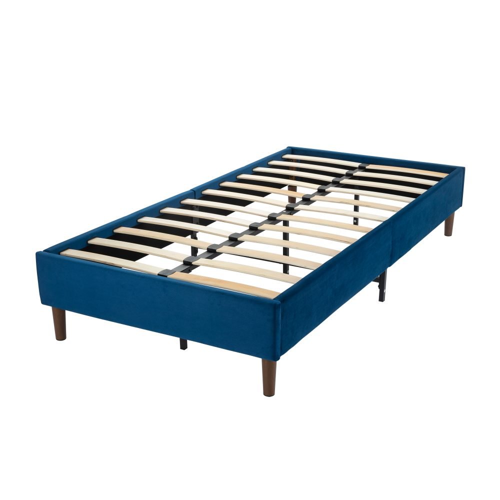 Alexandra Double Bed Base Velvet Blue - Furniture > Bedroom - Bedzy Australia