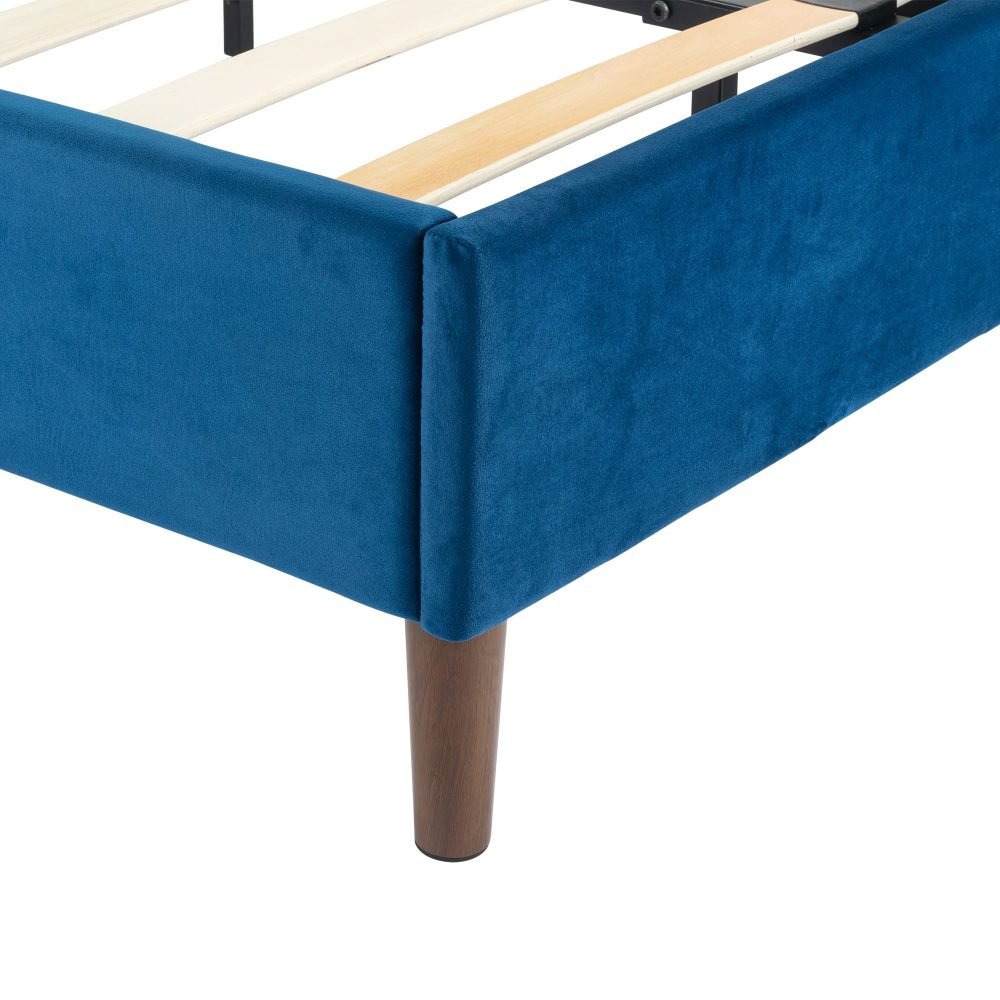 Alexandra Double Bed Base Velvet Blue - Furniture > Bedroom - Bedzy Australia