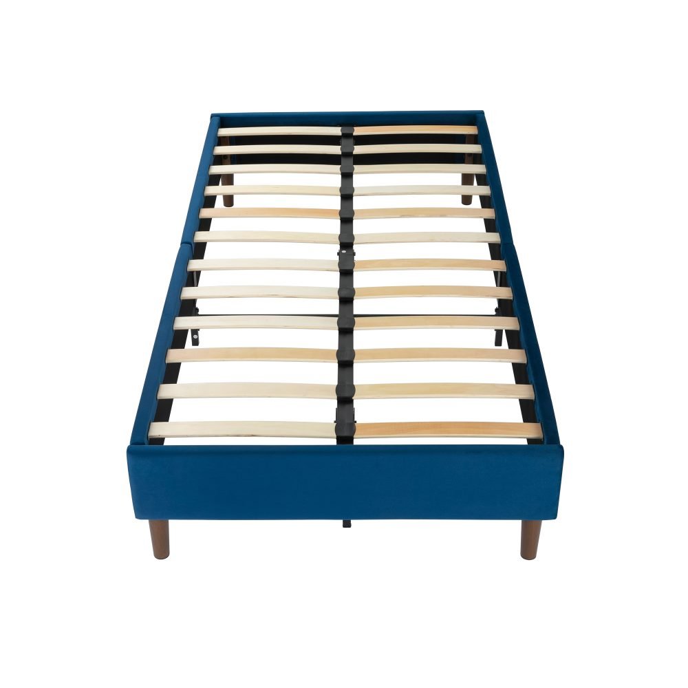 Alexandra Double Bed Base Velvet Blue - Furniture > Bedroom - Bedzy Australia