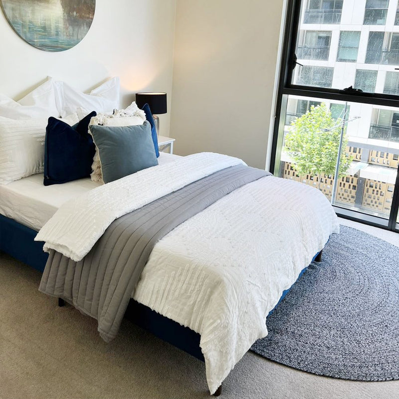 Alexandra Single Bed Base Velvet Blue - Furniture > Bedroom - Bedzy Australia