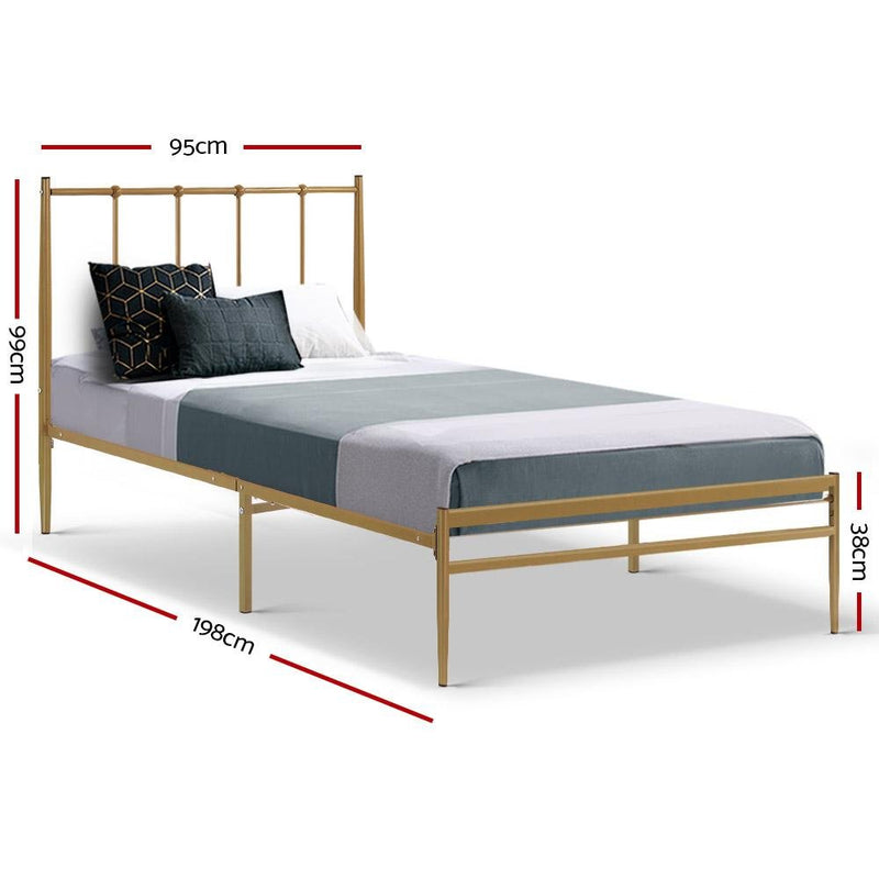 Amor Metal Single Bed Frame Gold - Bedzy Australia