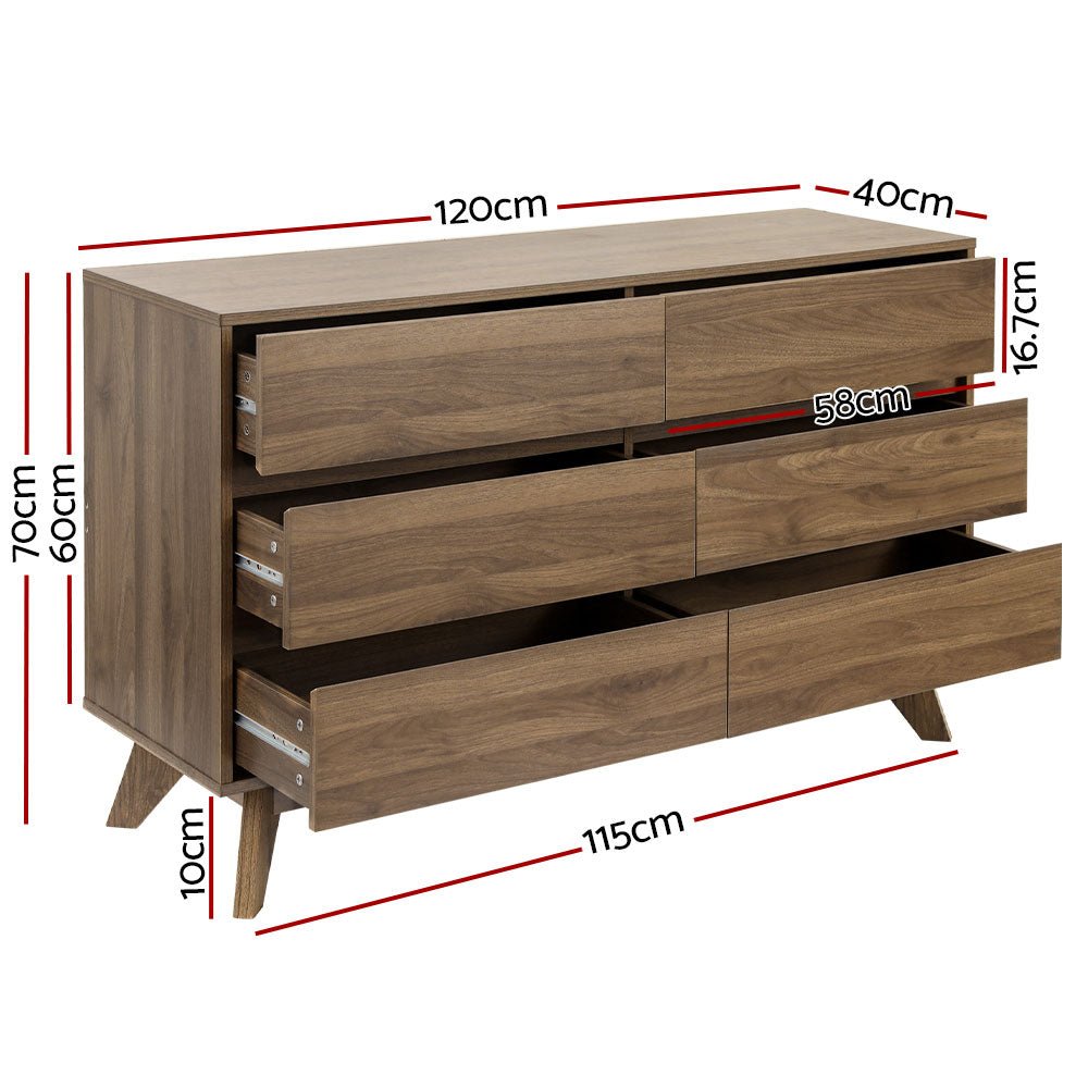 6 Drawer Lowboy Storage Cabinet Walnut - Home & Garden > Storage - Bedzy Australia