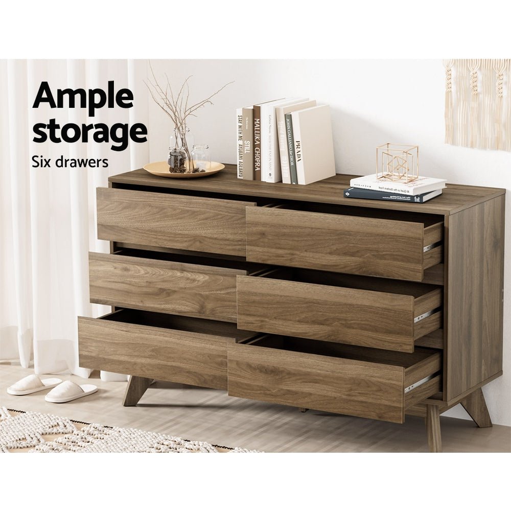 6 Drawer Lowboy Storage Cabinet Walnut - Home & Garden > Storage - Bedzy Australia