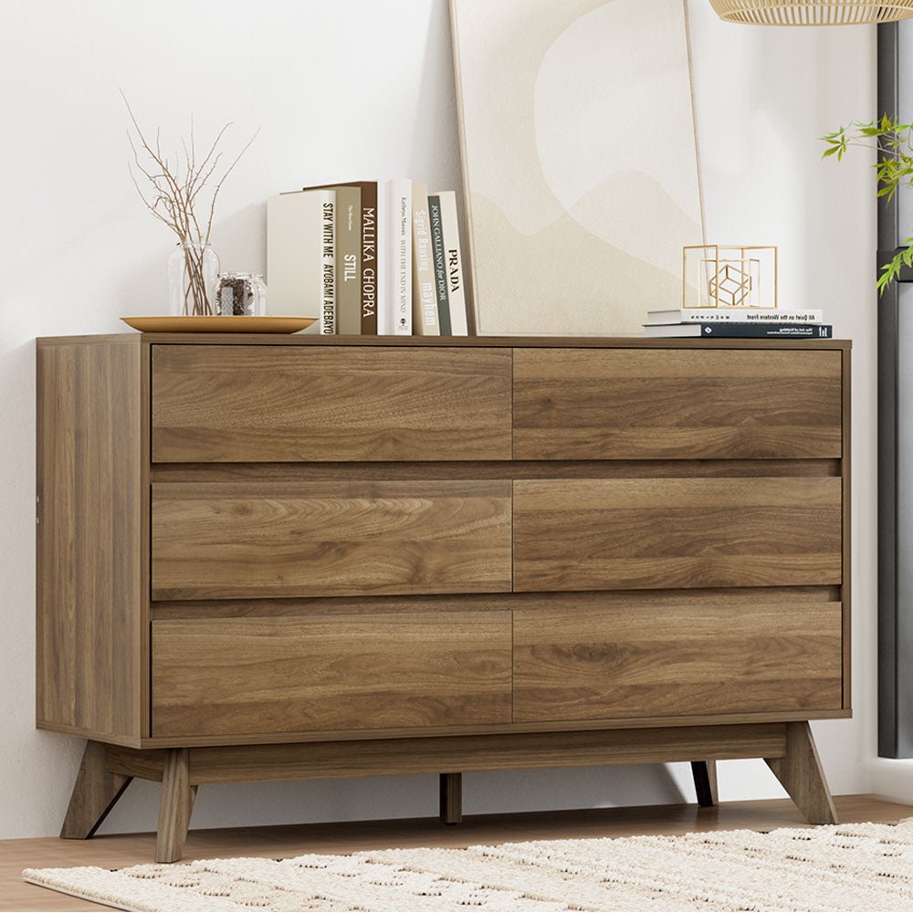 6 Drawer Lowboy Storage Cabinet Walnut - Home & Garden > Storage - Bedzy Australia