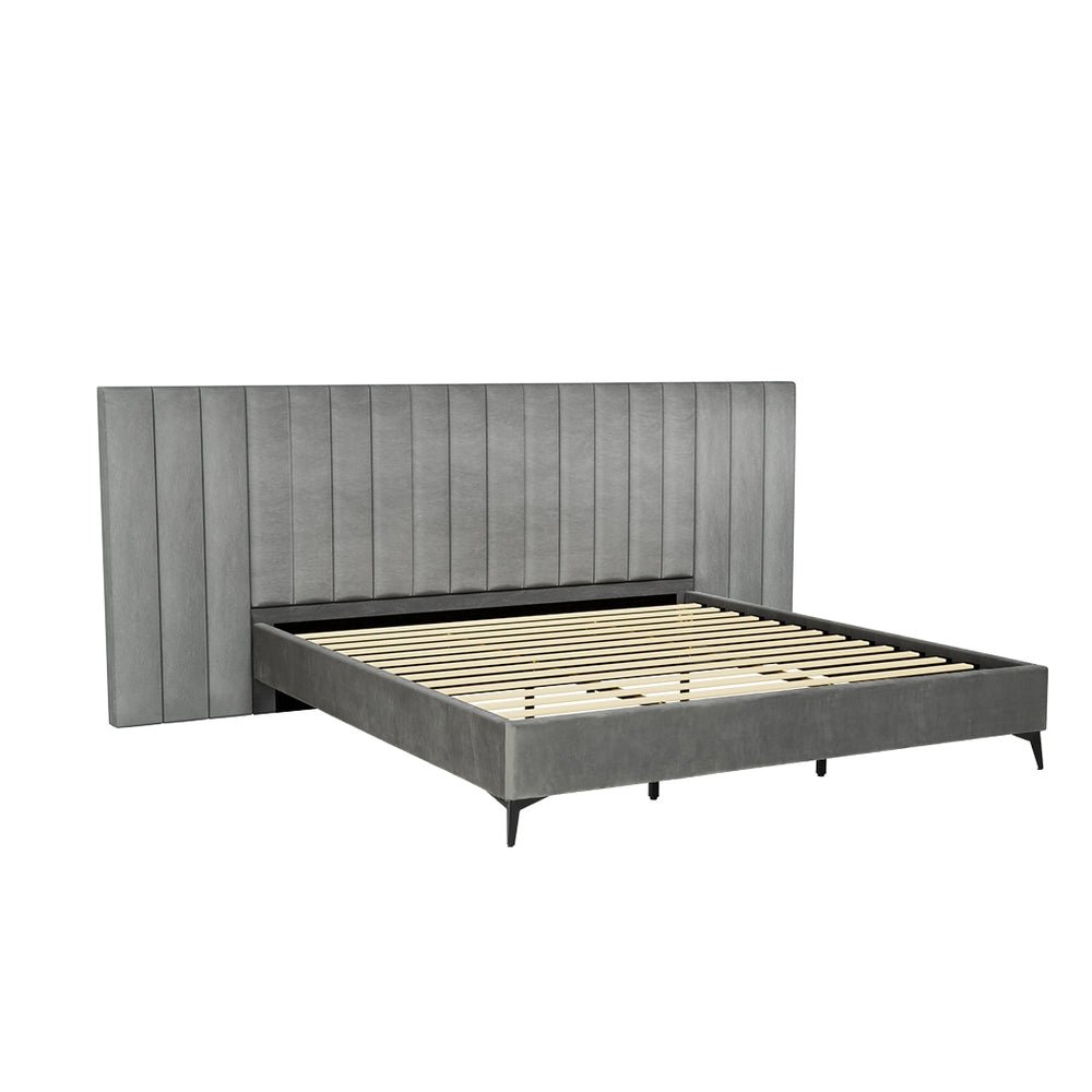 Burnett King Bed Frame With Oversized Headboard Velvet Grey - Furniture > Bedroom - Bedzy Australia