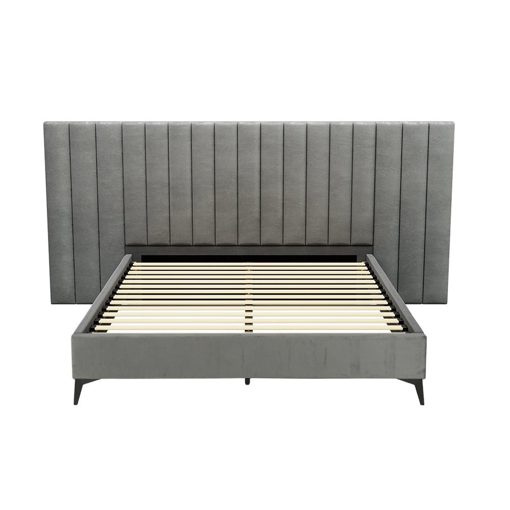 Burnett Queen Bed Frame With Oversized Headboard Velvet Grey - Furniture > Bedroom - Bedzy Australia