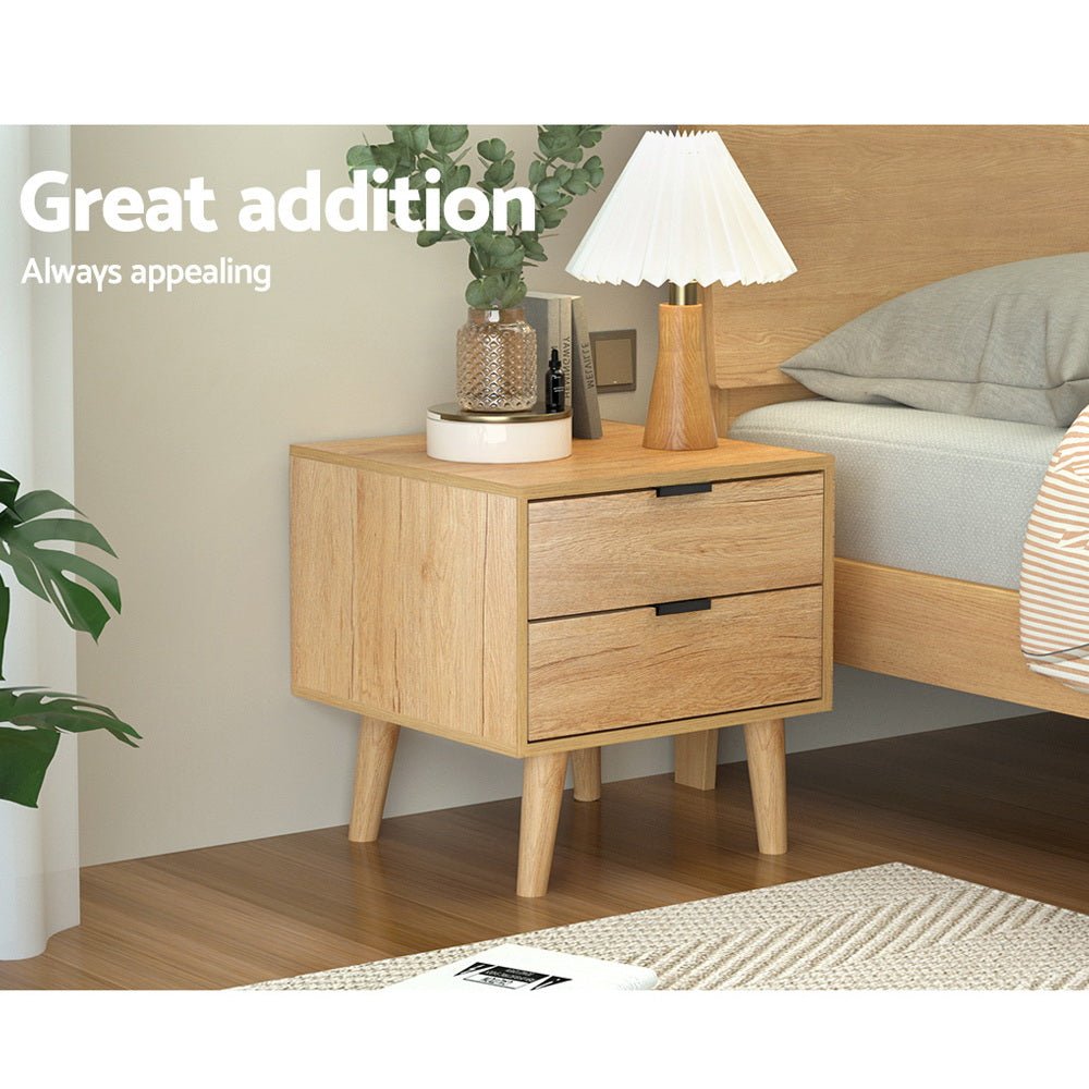 2 Drawer Bedside Table Pine - Furniture > Bedroom - Bedzy Australia