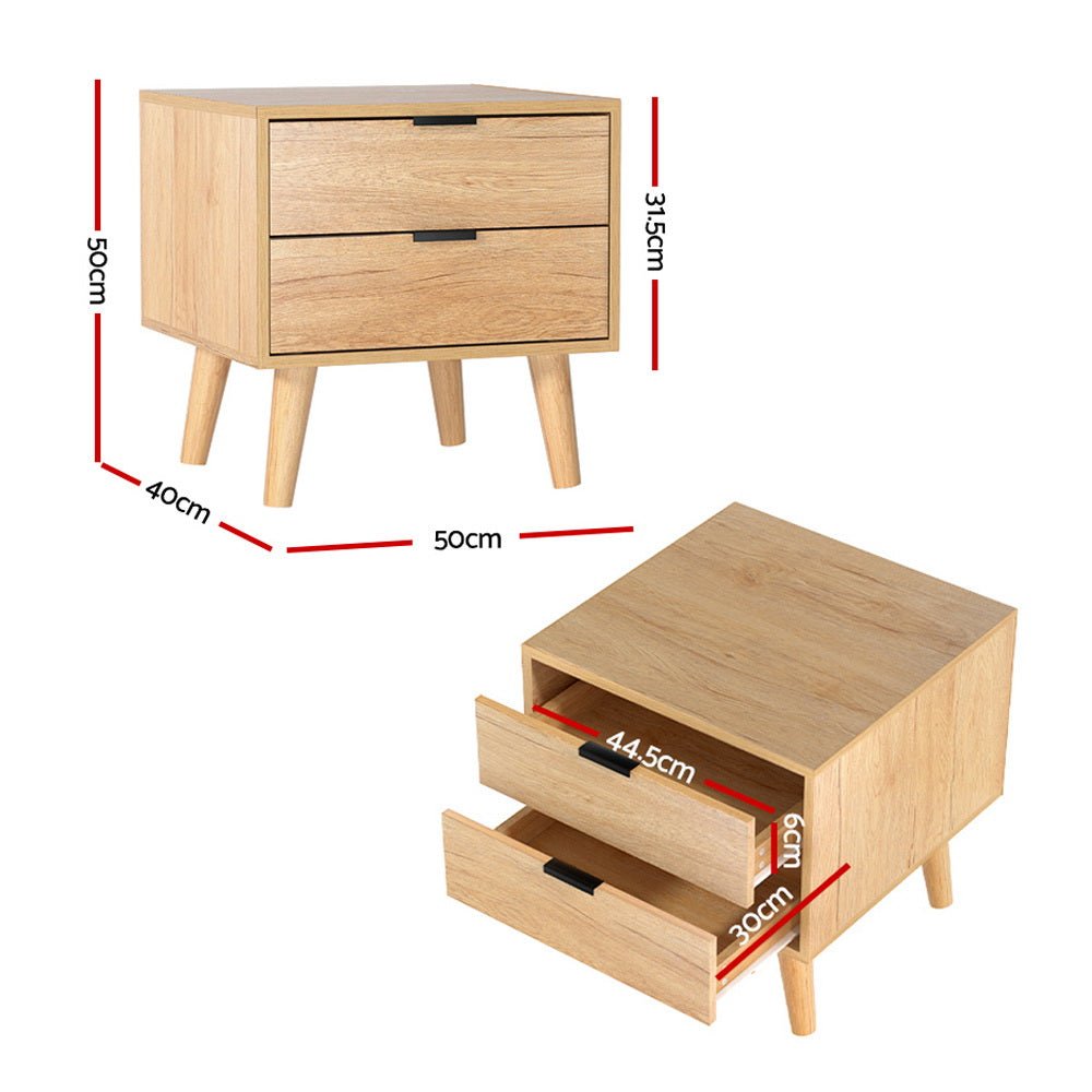 2 Drawer Bedside Table Pine - Furniture > Bedroom - Bedzy Australia