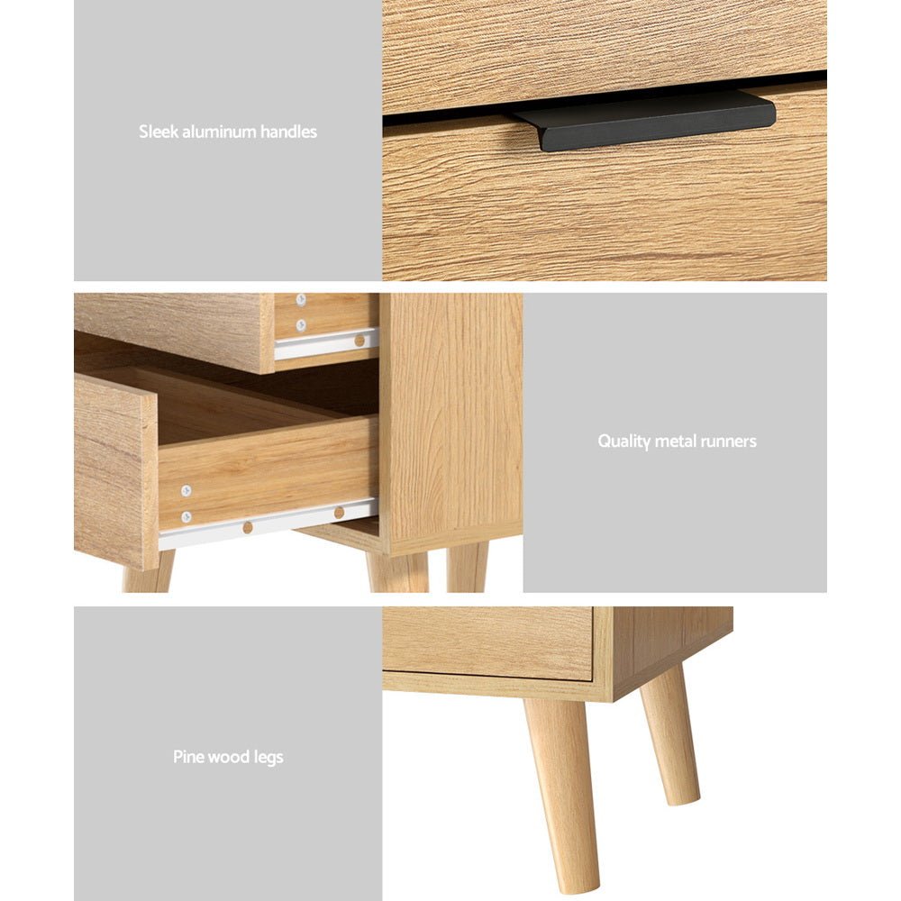 2 Drawer Bedside Table Pine - Furniture > Bedroom - Bedzy Australia