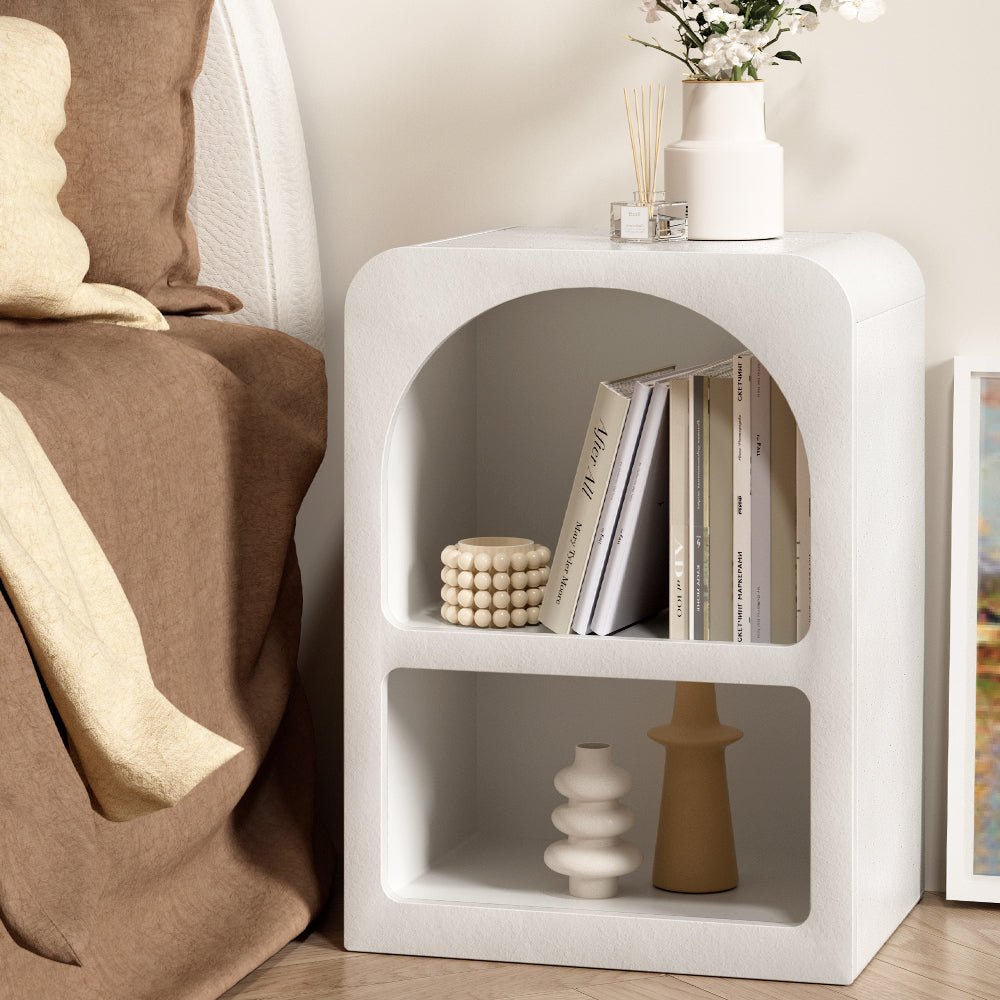 Arched Textured Bedside Table White - Furniture > Bedroom - Bedzy Australia