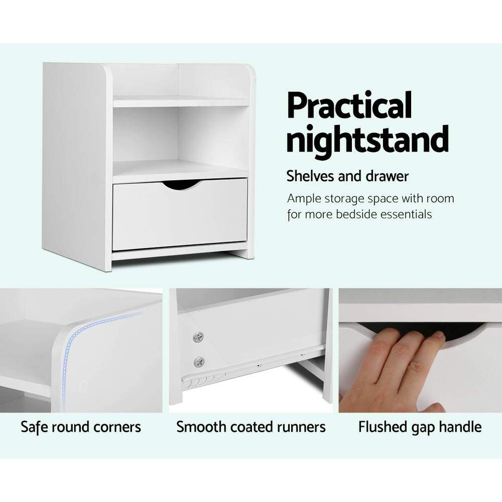 Bedside Table Drawer - White - Bedzy Australia