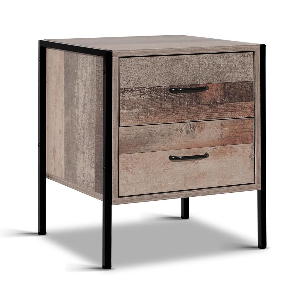 Bedside Table Drawers Nightstand Metal Oak - Bedzy Australia