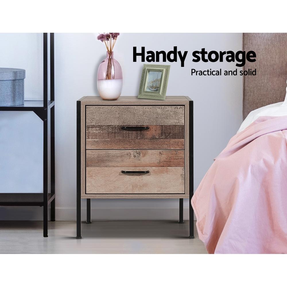 Bedside Table Drawers Nightstand Metal Oak - Bedzy Australia