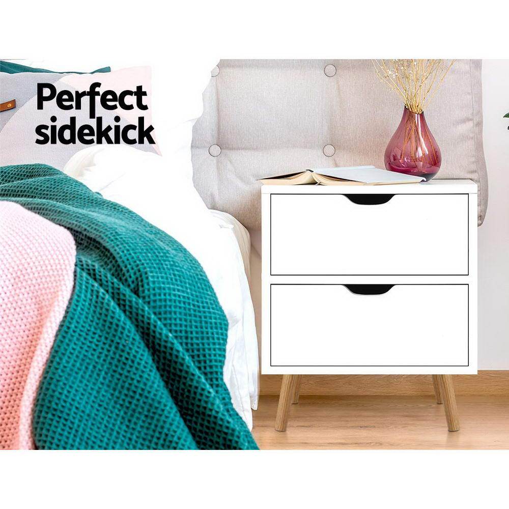 Bedside Table Drawers Side Table Nightstand White Storage Cabinet Wood - Bedzy Australia