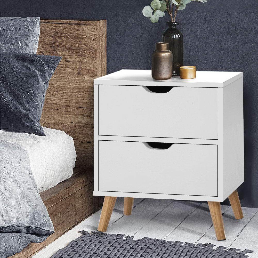 Bedside Table Drawers Side Table Nightstand White Storage Cabinet Wood - Bedzy Australia