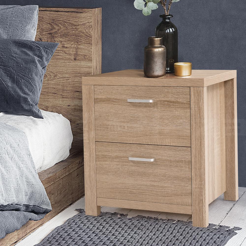 Bedside Table Lamp Side Tables Drawers Nightstand Unit Beige Wood - Furniture > Bedroom - Bedzy Australia