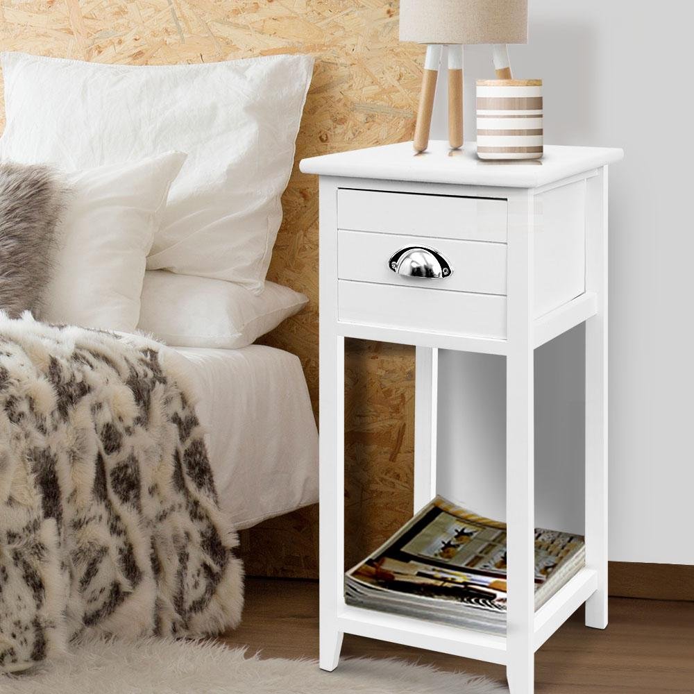 Bedside Table Nightstand Drawer Storage Cabinet Lamp Side Shelf White - Bedzy Australia