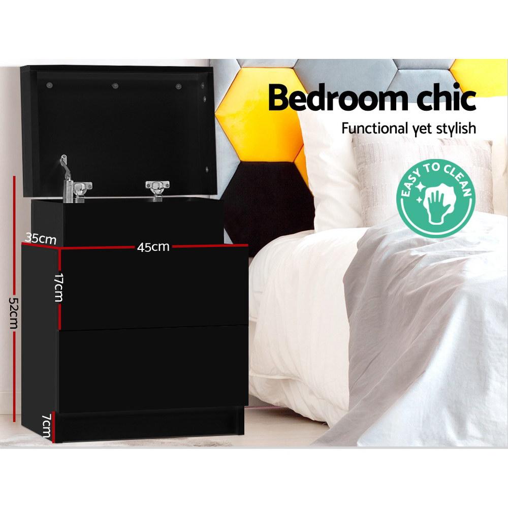 Bedside Table With 2 Drawers & Top Chest Black - Bedzy Australia