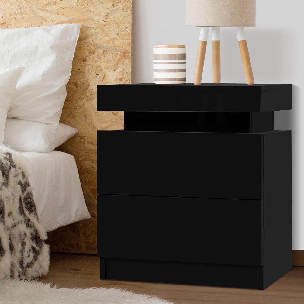 Bedside Table With 2 Drawers & Top Chest Black - Bedzy Australia