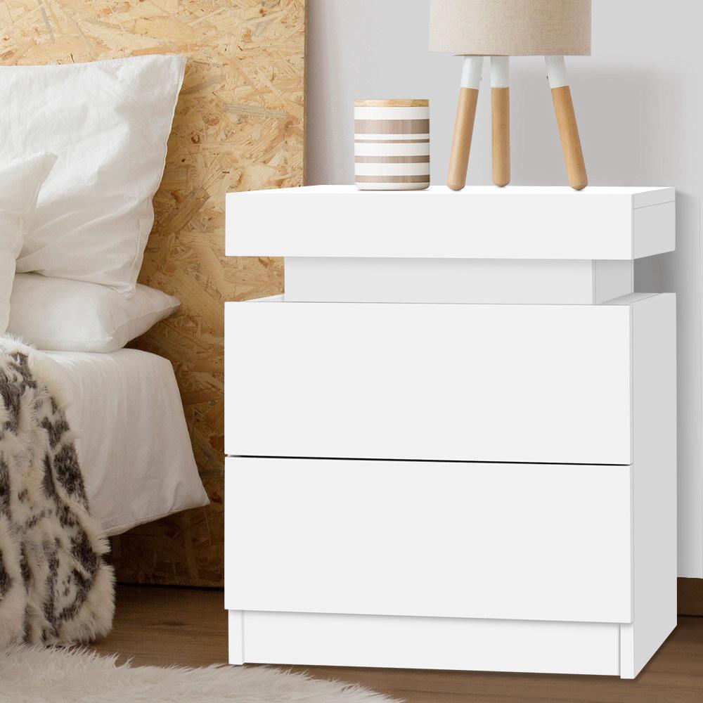 Bedside Table With 2 Drawers & Top Chest White - Bedzy Australia