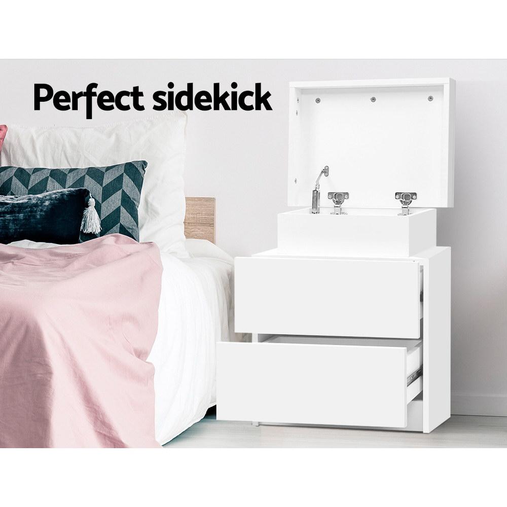 Bedside Table With 2 Drawers & Top Chest White - Bedzy Australia