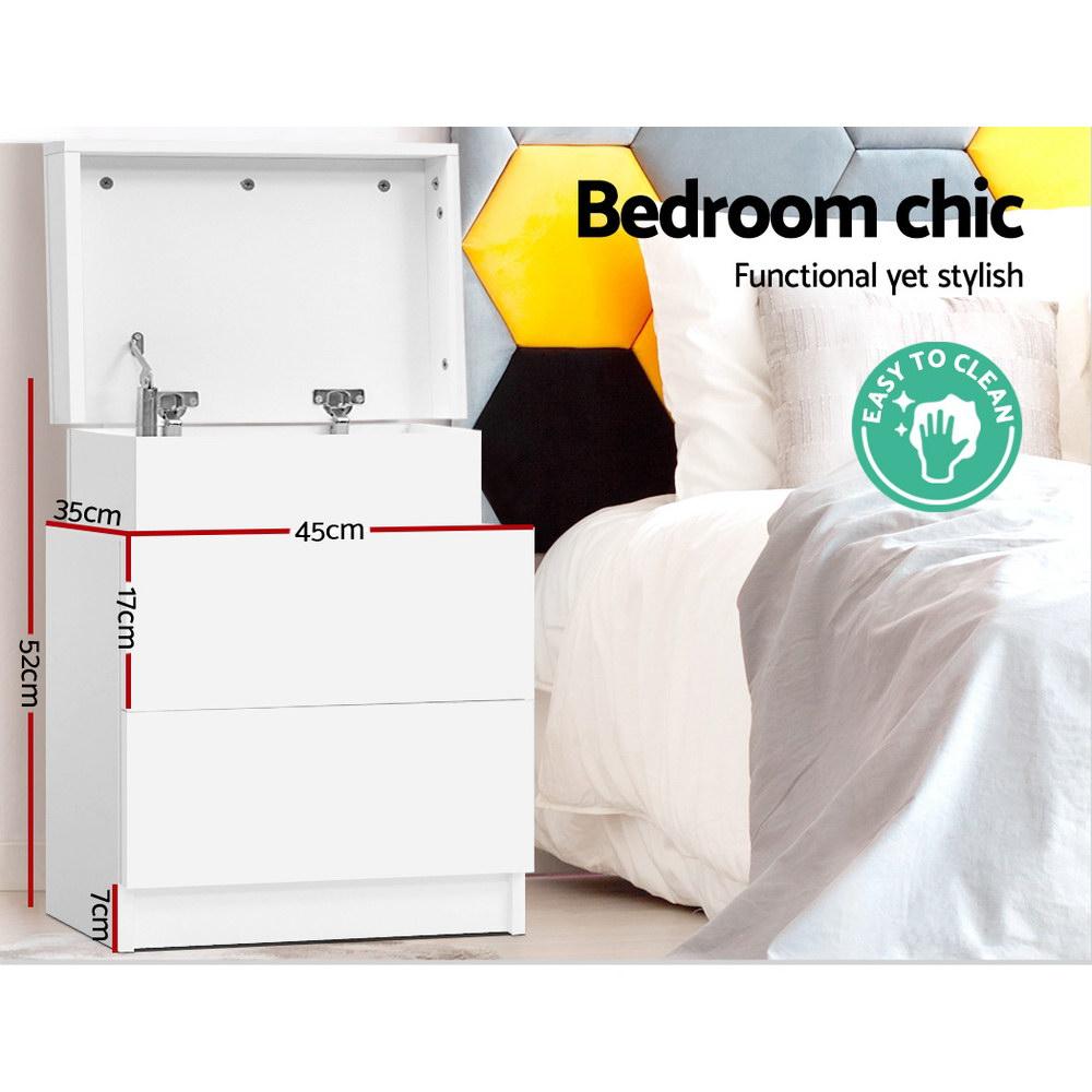 Bedside Table With 2 Drawers & Top Chest White - Bedzy Australia