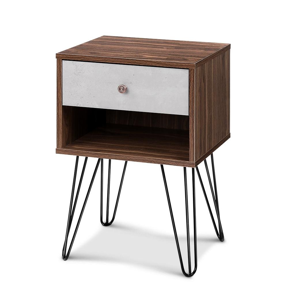 Bedside Table with Drawer - Grey & Walnut - Bedzy Australia