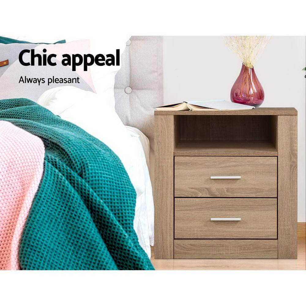 Bedside Tables Drawers Storage Cabinet Shelf Side End Table Oak - Furniture > Bedroom - Bedzy Australia