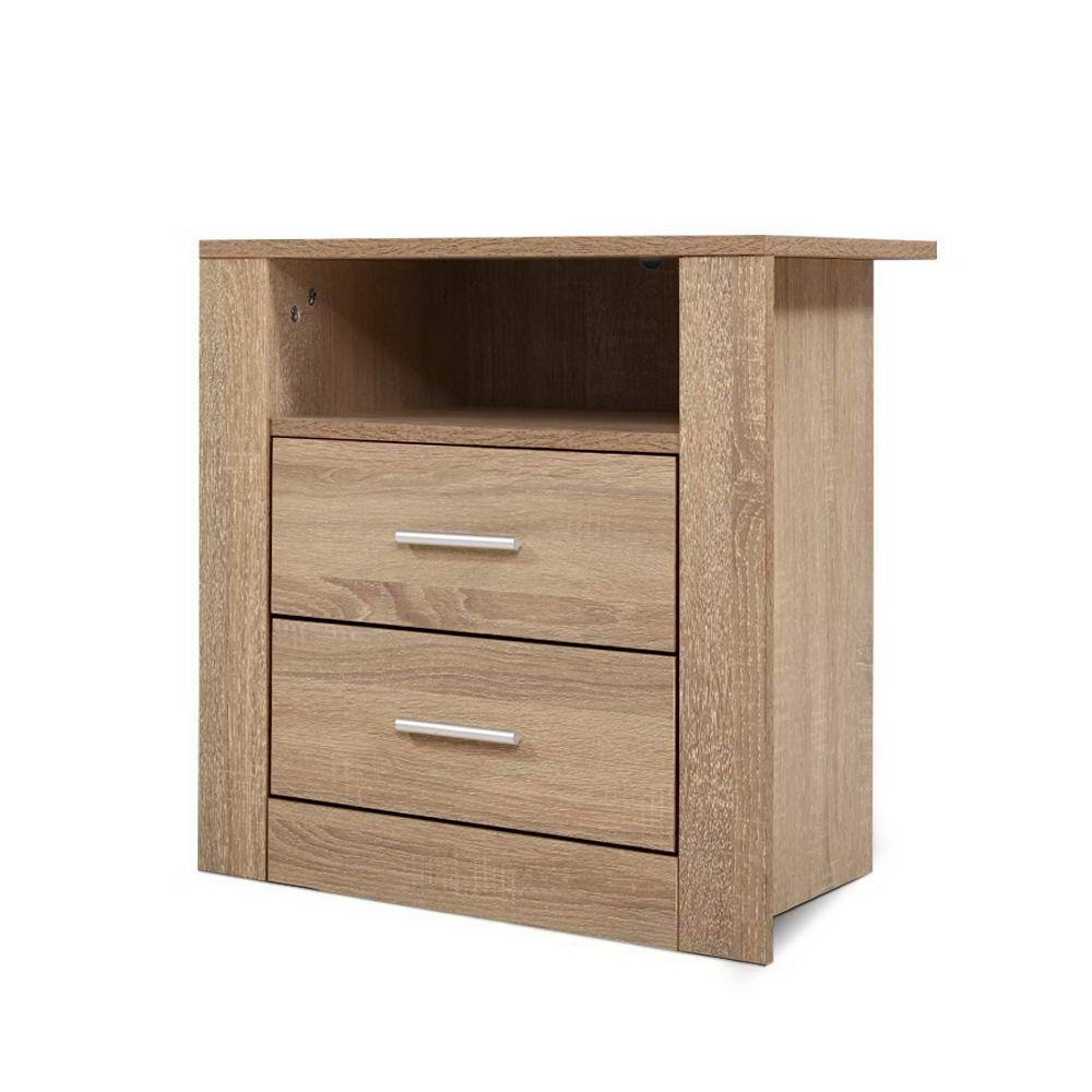 Bedside Tables Drawers Storage Cabinet Shelf Side End Table Oak - Furniture > Bedroom - Bedzy Australia