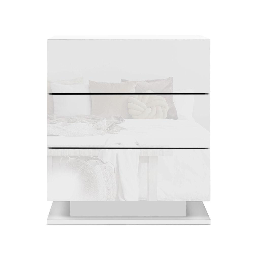 Bedside Tables Side Table RGB LED Lamp 3 Drawers Nightstand Gloss White - Bedzy Australia