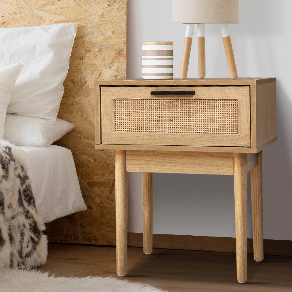 Rattan Bedside Table with Drawer - Bedzy Australia