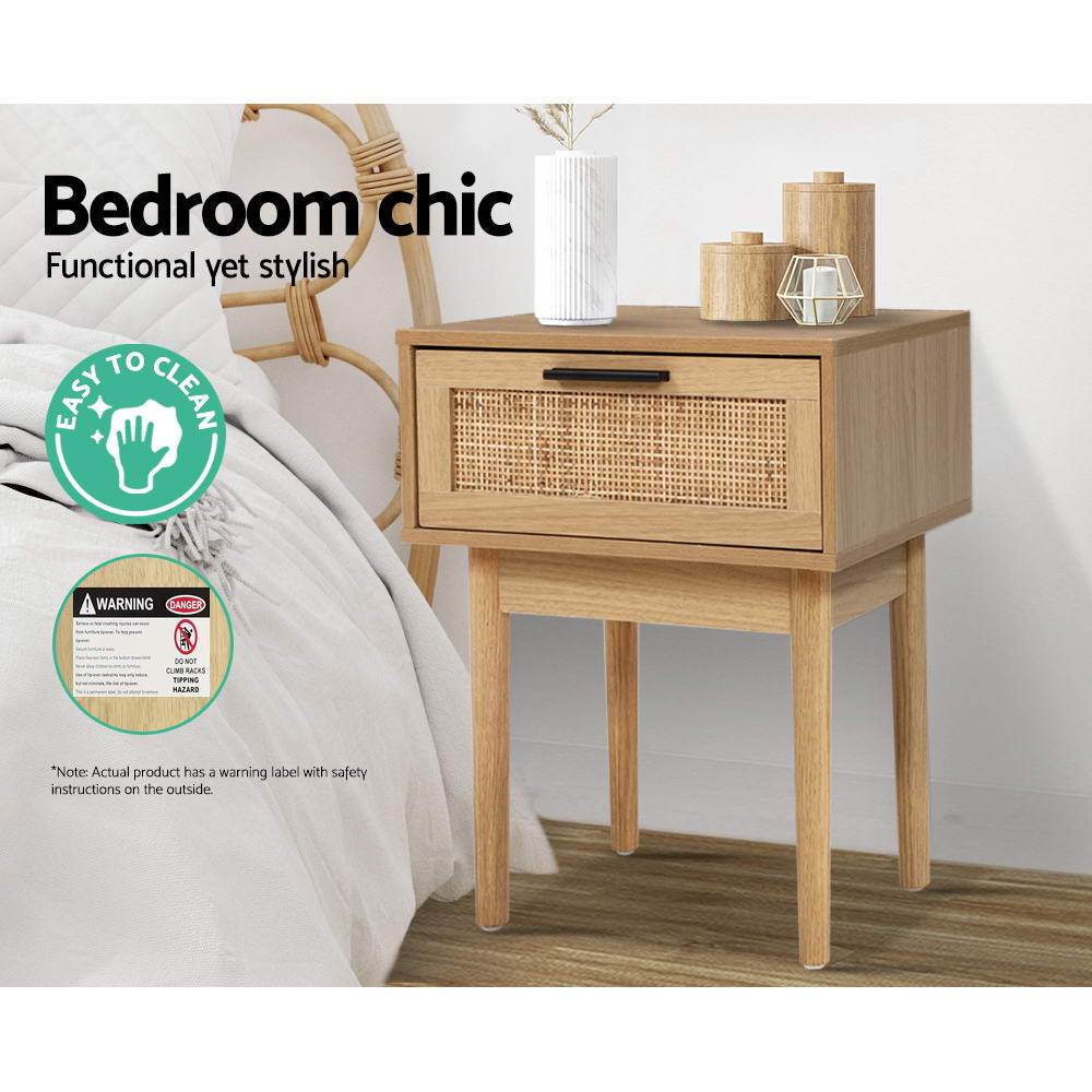 Rattan Bedside Table with Drawer - Bedzy Australia