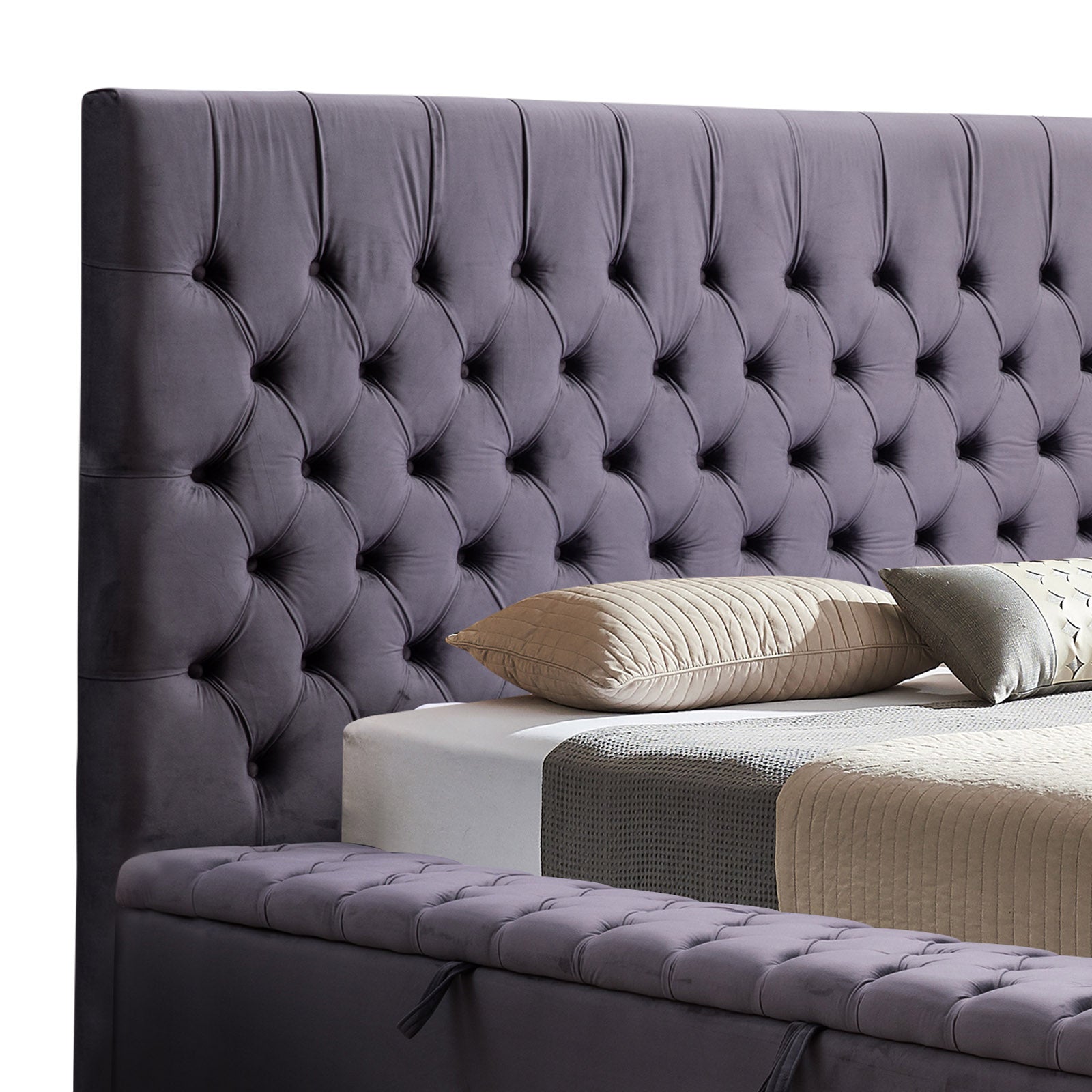 Bedzy Luxe Anna Queen Size Bed Frame Velvet Upholstery - Deep Grey - Furniture > Bedroom - Bedzy Australia