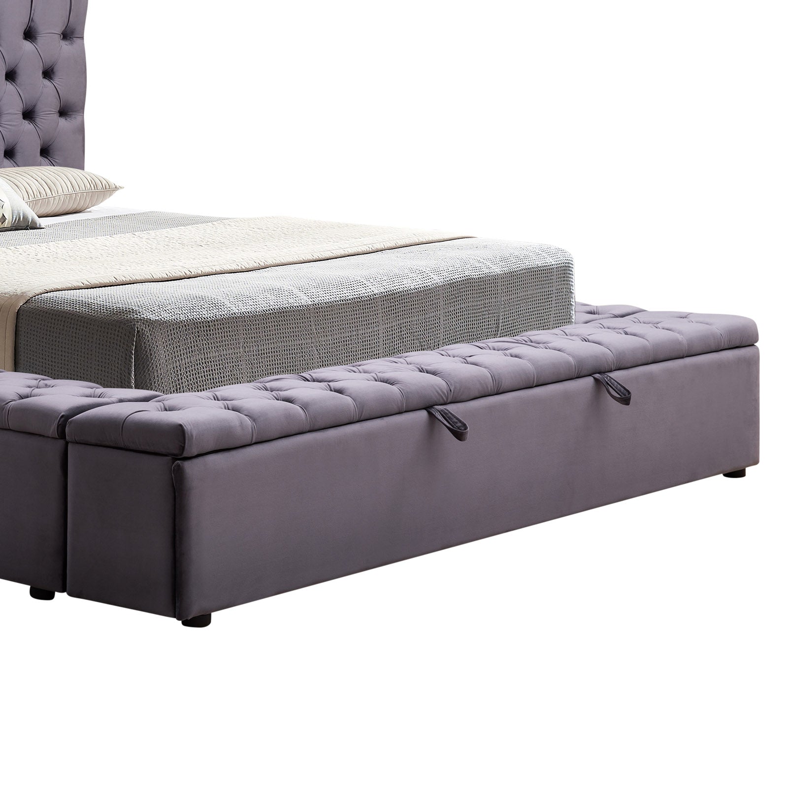 Bedzy Luxe Anna Queen Size Bed Frame Velvet Upholstery - Deep Grey - Furniture > Bedroom - Bedzy Australia