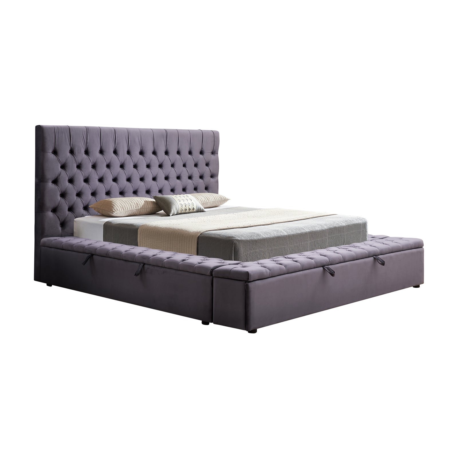 Bedzy Luxe Anna Queen Size Bed Frame Velvet Upholstery - Deep Grey - Furniture > Bedroom - Bedzy Australia