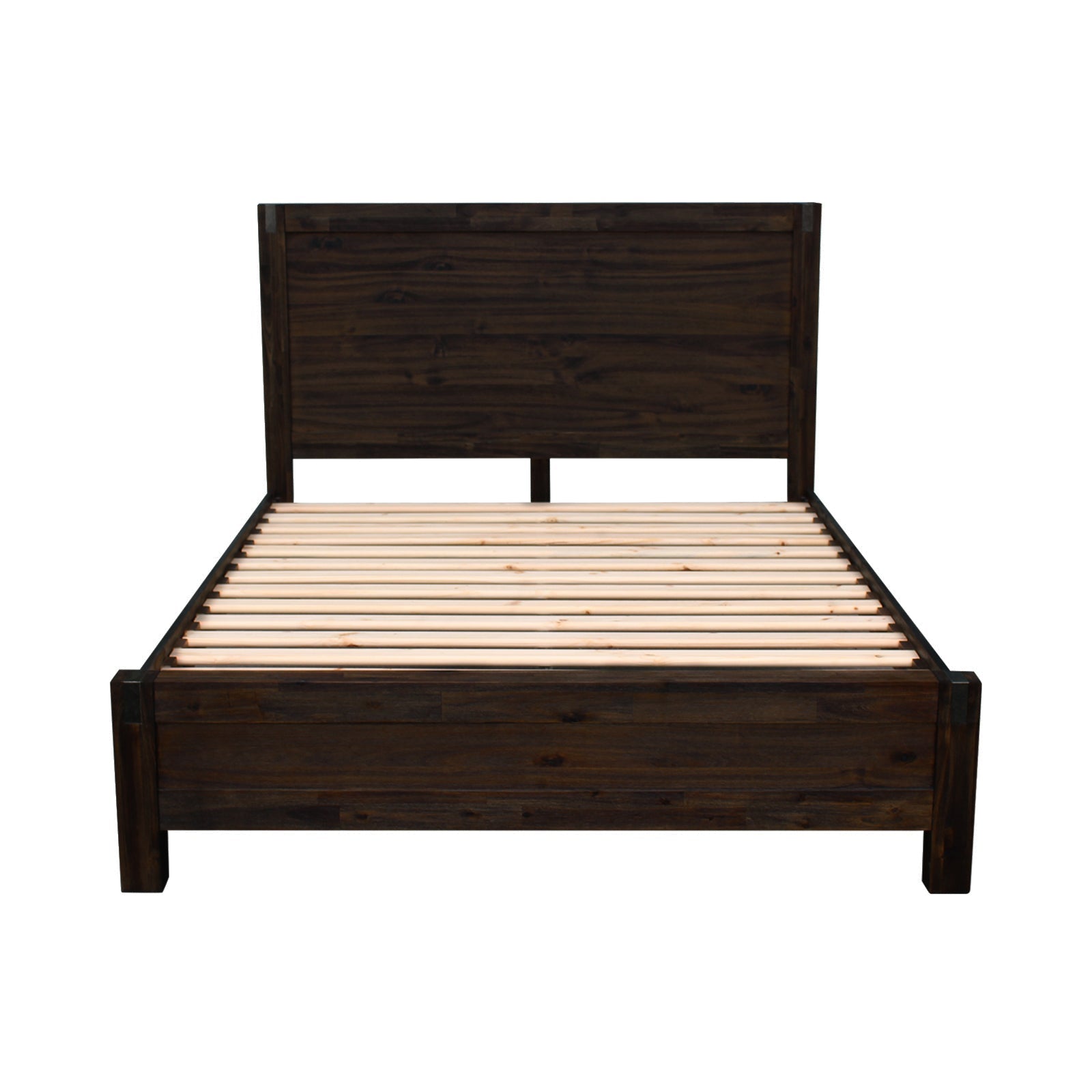 Bedzy Luxe Nowra Double Size Solid Wood Veneered Acacia Bed Frame - Chocolate - Furniture > Bedroom - Bedzy Australia