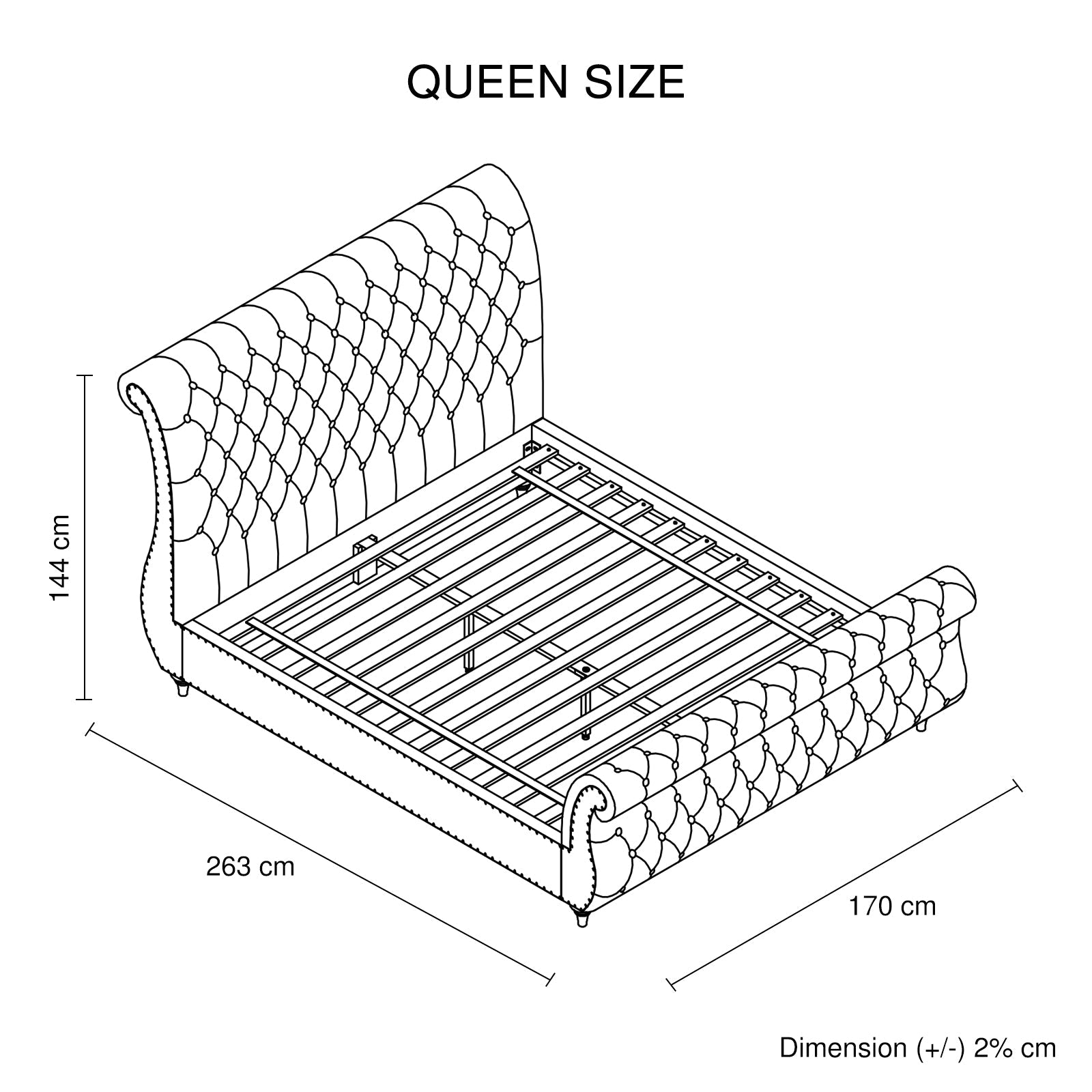 Bedzy Luxe Royal Sleigh Queen Size Bed Frame - Grey Velvet - Furniture > Bedroom - Bedzy Australia