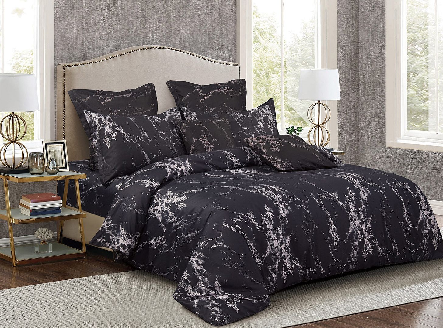 Black Marble Double Size Duvet Doona Quilt Cover Set - Home & Garden > Bedding - Bedzy Australia