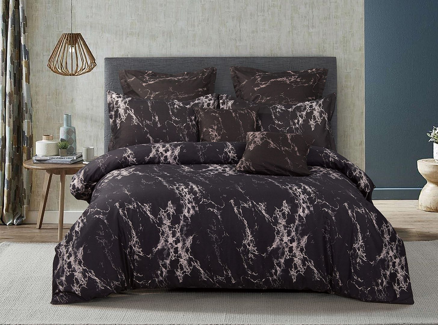 Black Marble Double Size Duvet Doona Quilt Cover Set - Home & Garden > Bedding - Bedzy Australia