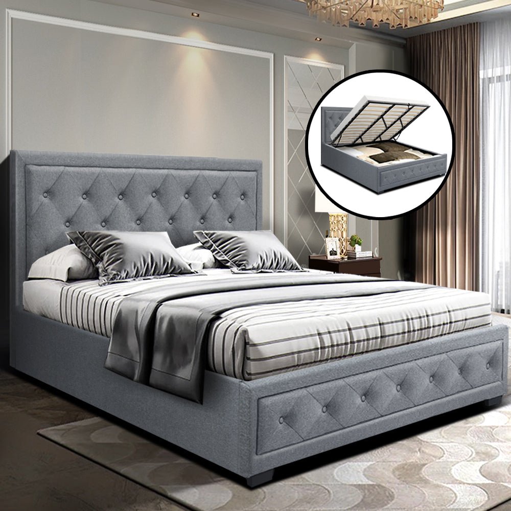 Bronte Storage King Bed Frame Grey - Bedzy Australia