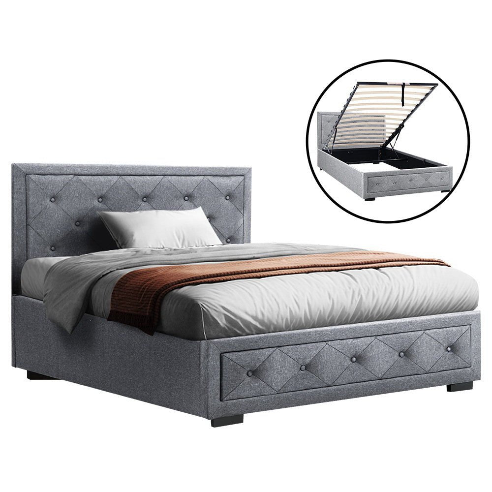 Bronte Storage King Single Bed Frame Grey - Bedzy Australia