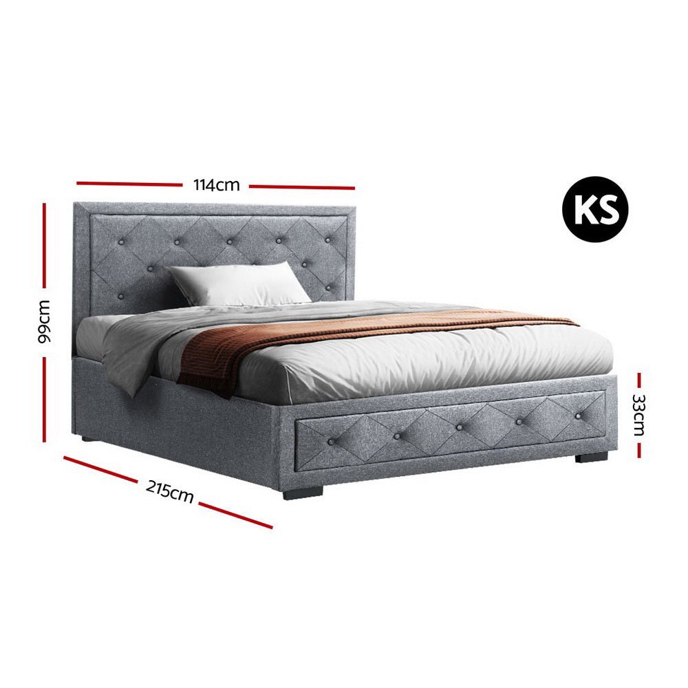 Bronte Storage King Single Bed Frame Grey - Bedzy Australia