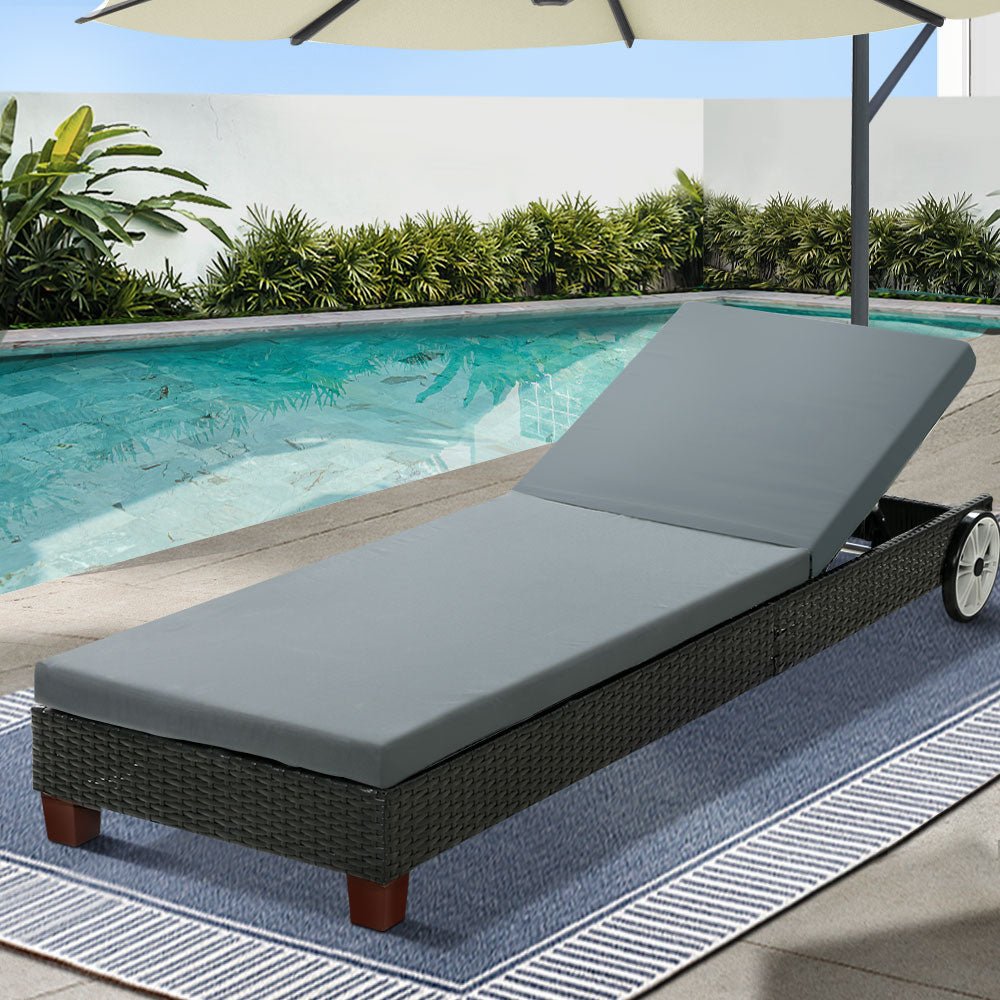 Cassidy Wicker Sun Lounge with Cushion Black - Furniture > Outdoor - Bedzy Australia