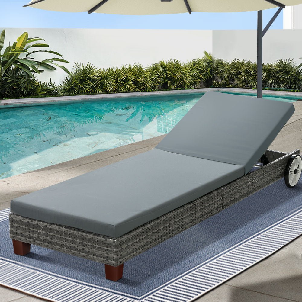 Cassidy Wicker Sun Lounge with Cushion Grey - Furniture > Outdoor - Bedzy Australia