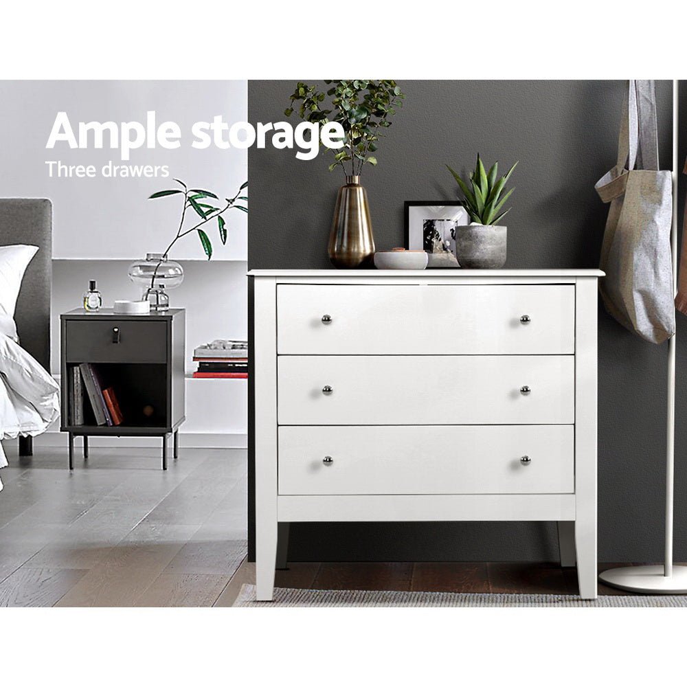 Chest of 3 Drawers Storage Cabinet White - Bedzy Australia