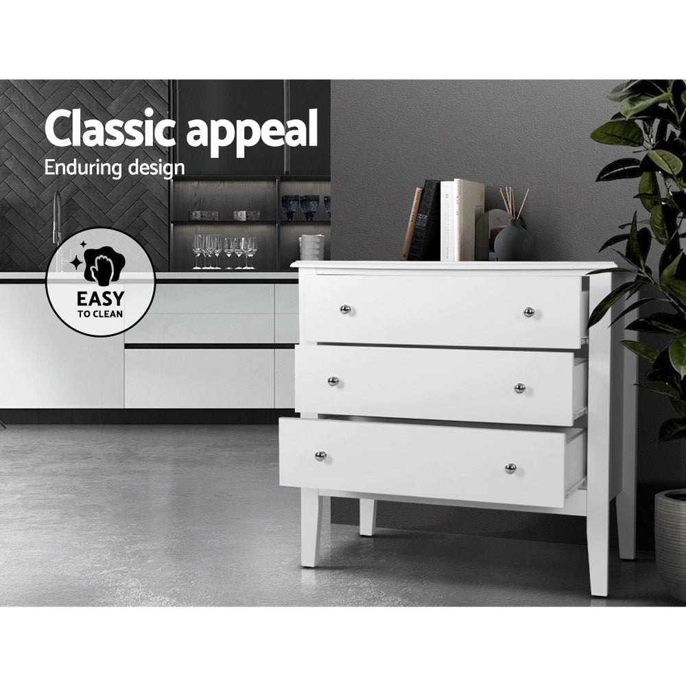 Chest of 3 Drawers Storage Cabinet White - Bedzy Australia