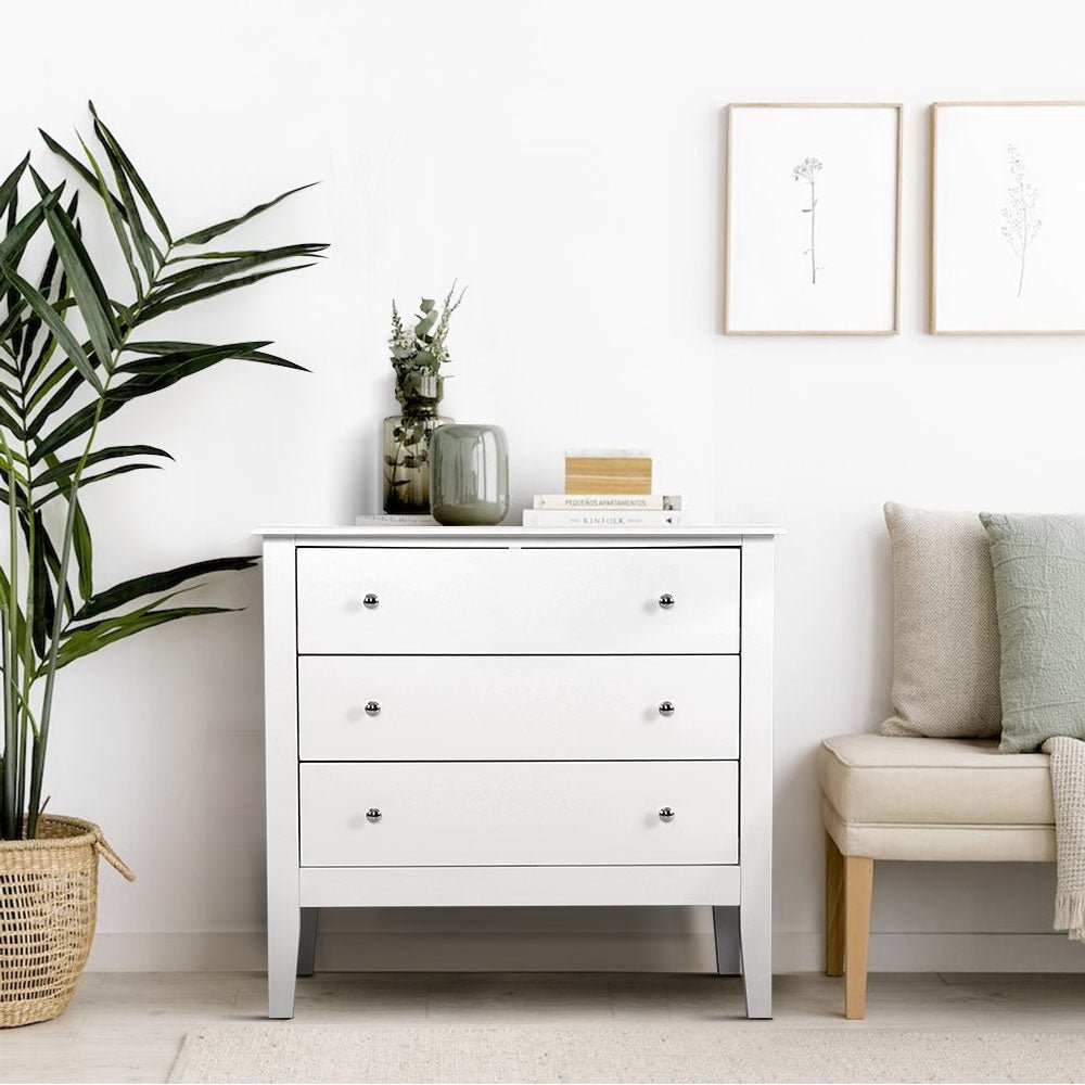 Chest of 3 Drawers Storage Cabinet White - Bedzy Australia