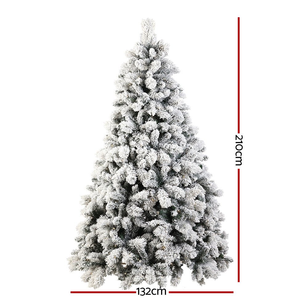 Christmas Tree 2.1M Xmas Tree with 500 LED Lights Snowy Tips - Bedzy Australia